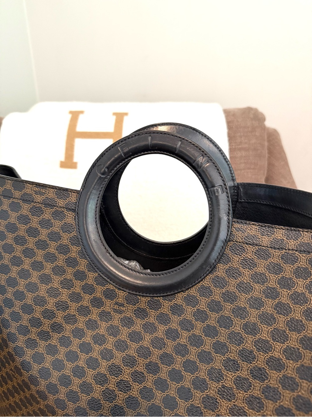 Authentic Celine Macadam monogram coated canvas tote bag black leather - Picture 3 of 16